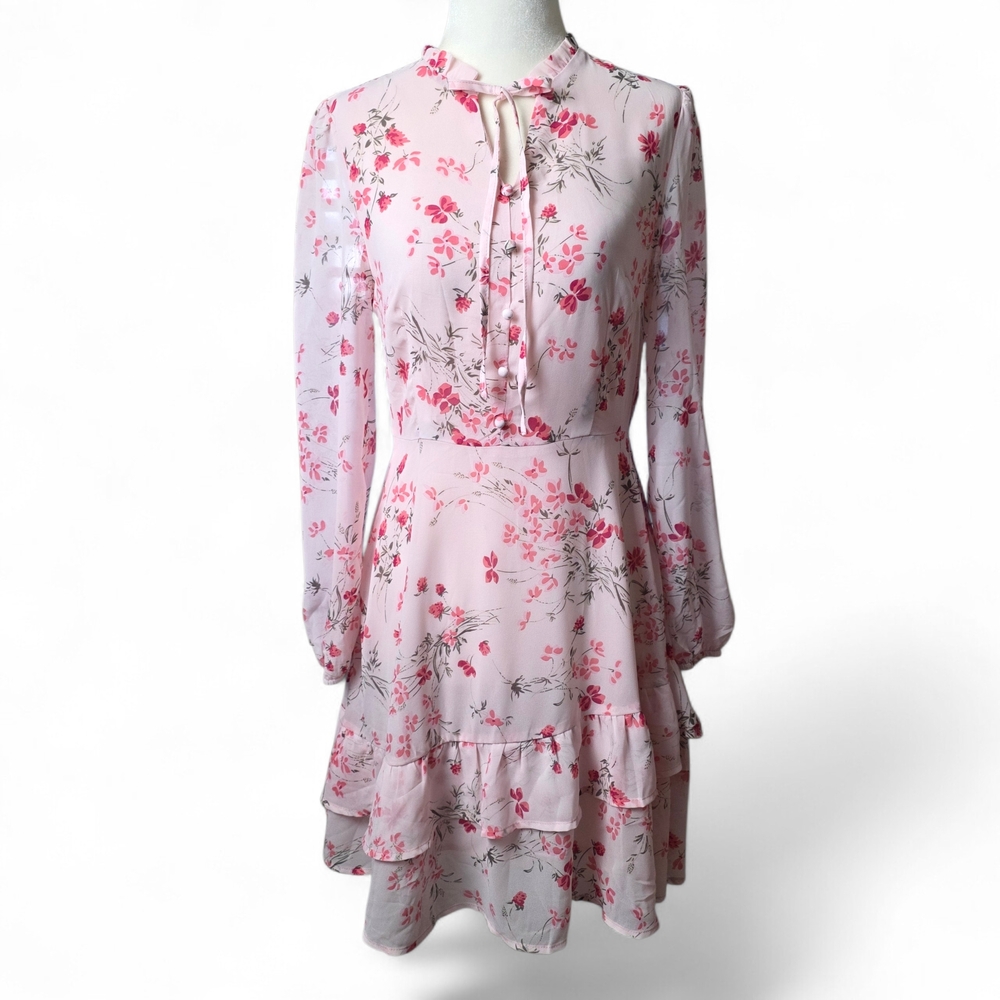Allegra K Pink Floral Long Sleeve Dress